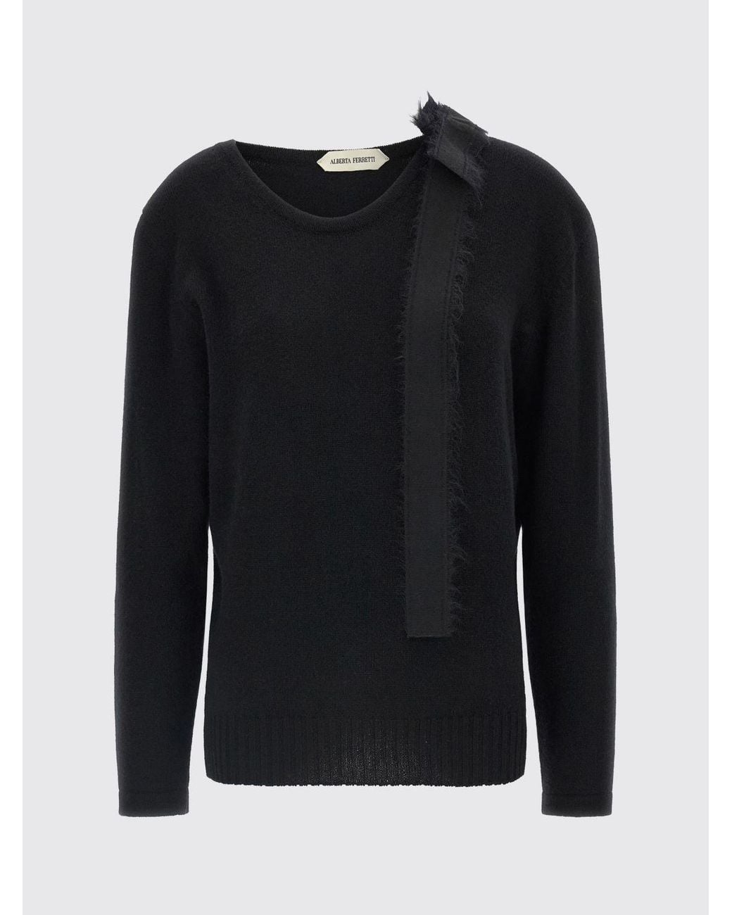 Alberta Ferretti Black Crewneck Wool Blend Jumper With Bow Appliqué