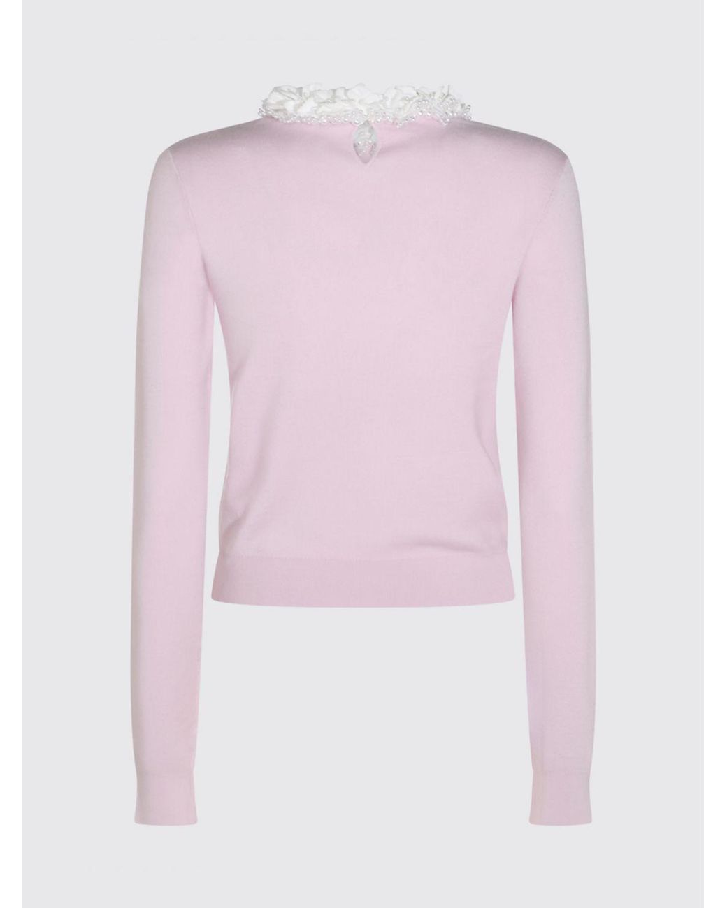 Self-Portrait Pink Slim Fit Embroidered Wool Jumper With Ruffle Collar