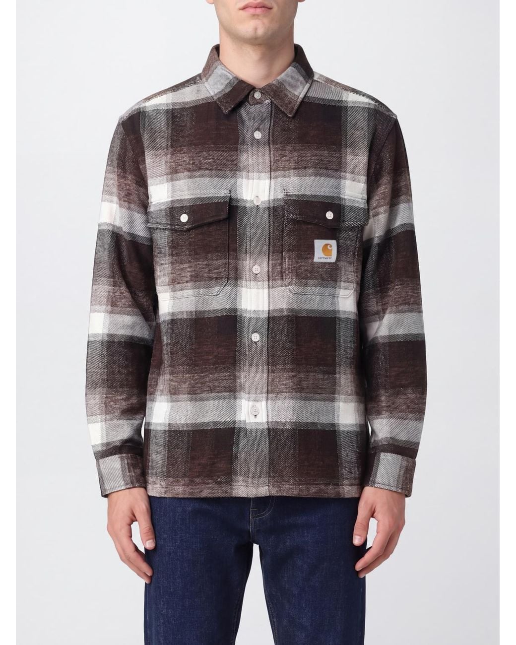 Carhartt Gray Esterson Long-Sleeved Check Cotton Shirt for men