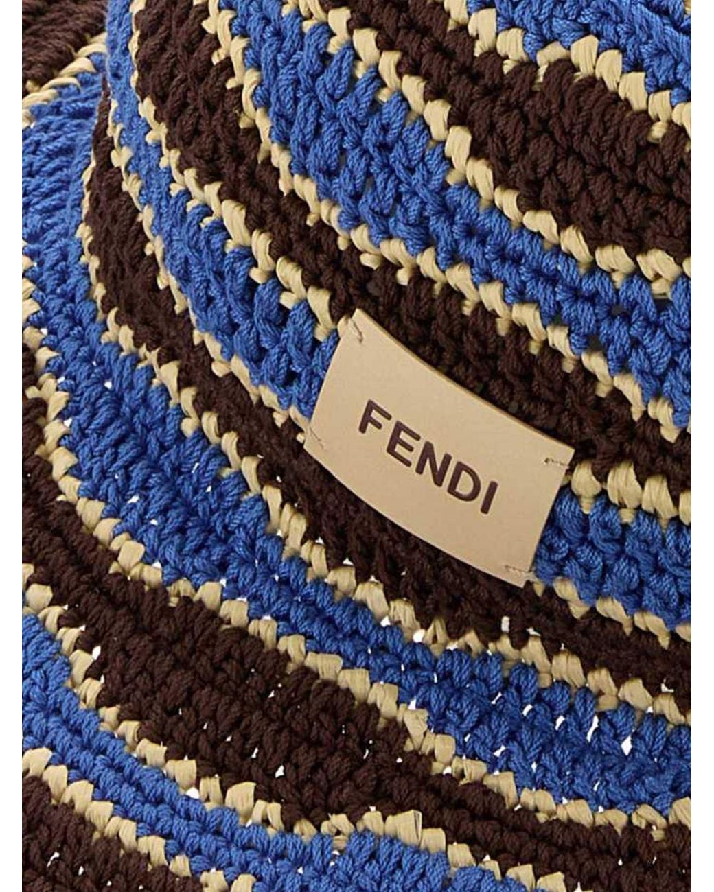 Fendi White Striped Wide-Brimmed Crochet Hat