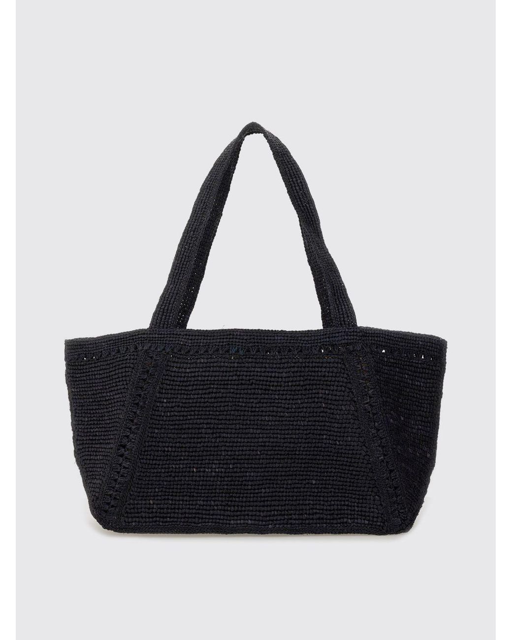 Patou Black Crochet Raffia Bag With Embroidered Logo