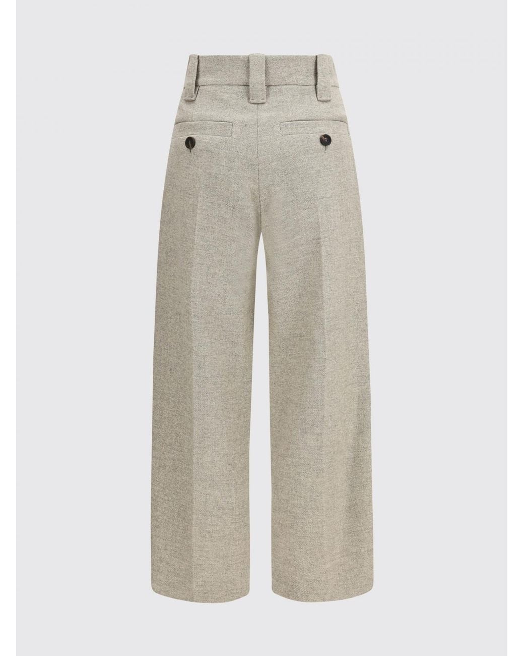 Brunello Cucinelli Natural Pleated Wide-Leg Wool Trousers