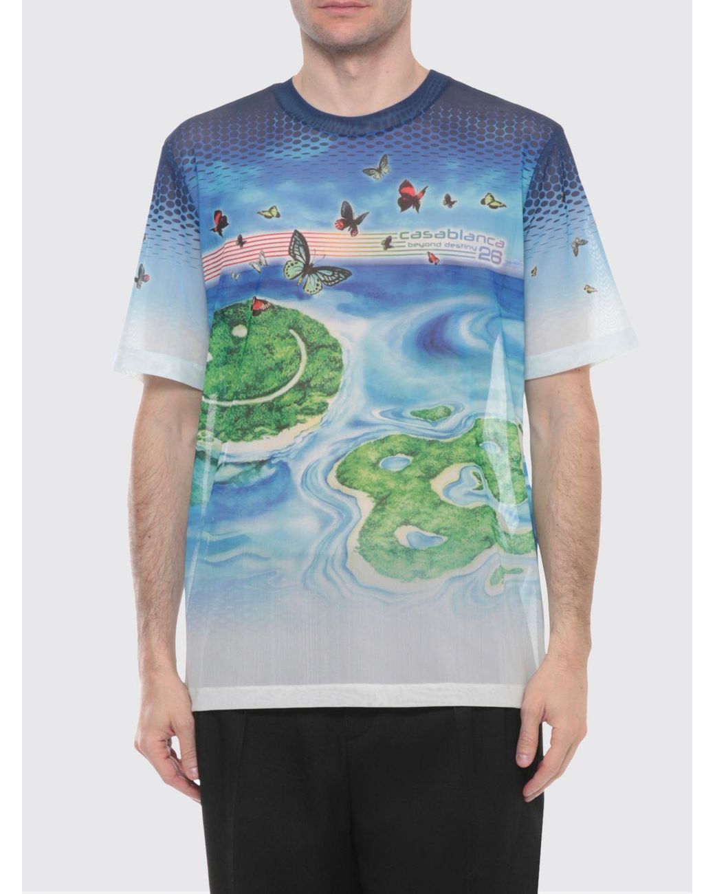 Casablanca Blue Printed Technical Fabric T-Shirt for men