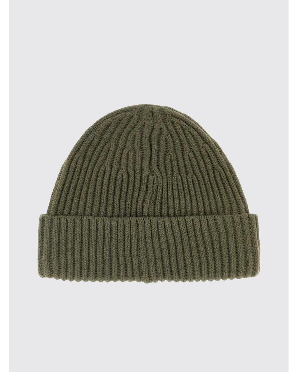 Stone Island Green Ribbed Rws Virgin Wool Beanie Hat With Compass Logo Patch for men