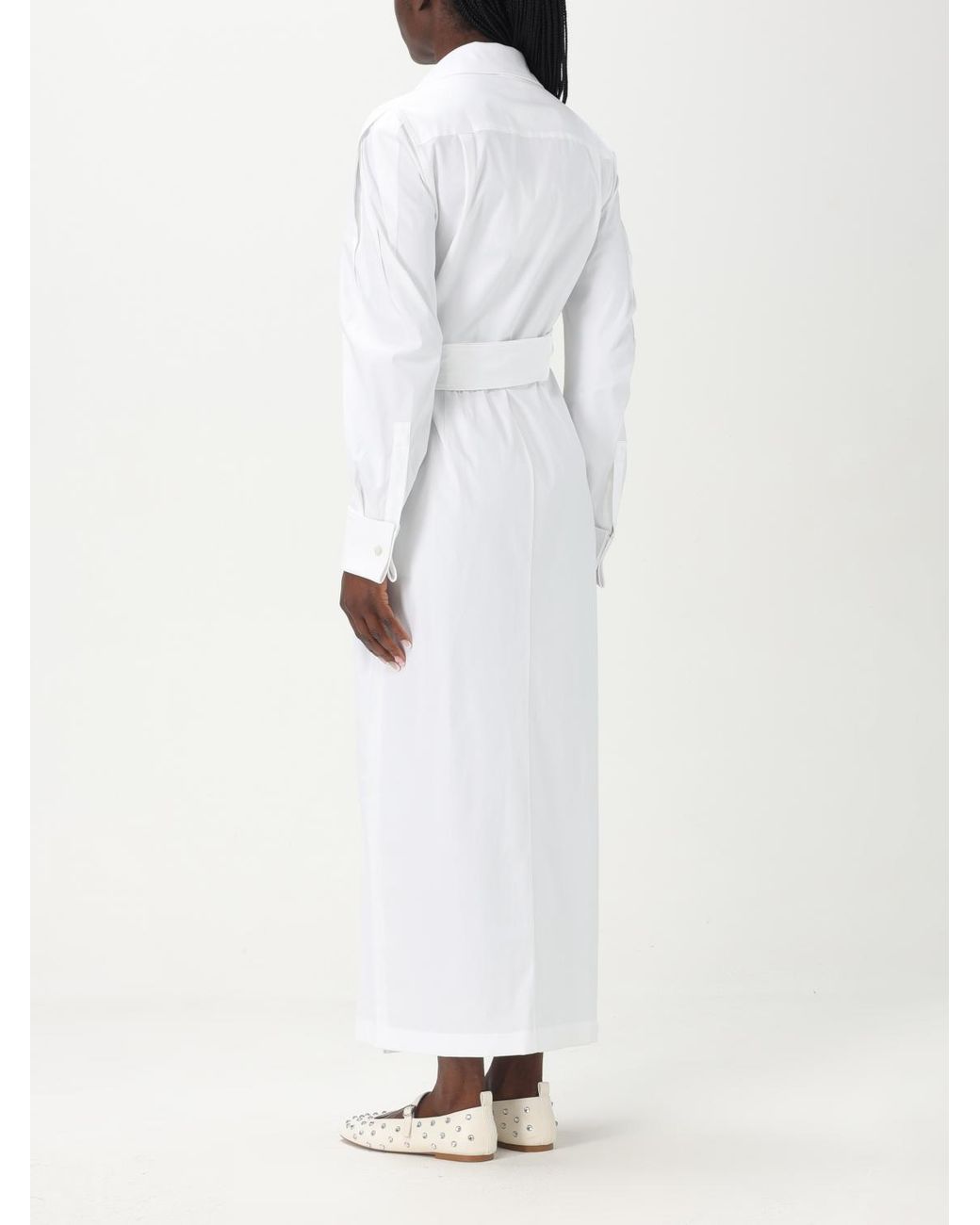 Max Mara White Elegant Wrap Dress With Long Sleeves And Flowing Silhouette