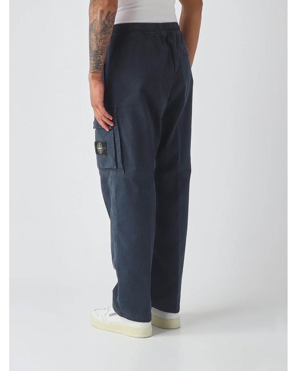 Stone Island Blue Straight-Leg Stretch-Cotton Cargo Pants With Logo for men