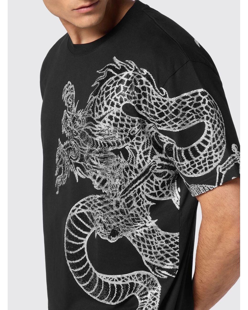 Philipp Plein Black Cotton Jersey T-Shirt With Rhinestone Logo And Crew Neck for men