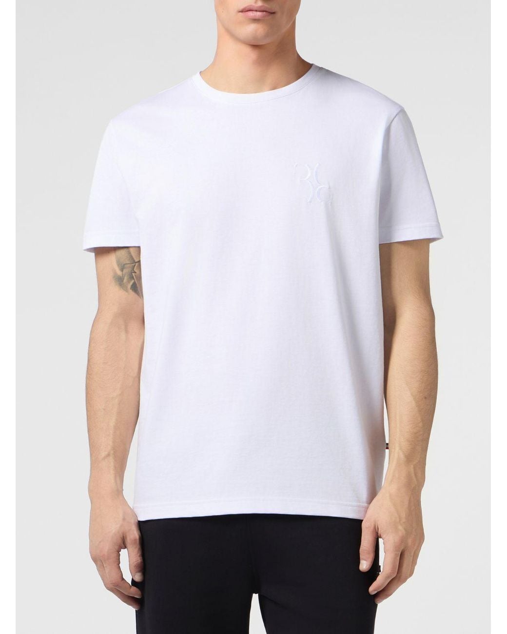 Billionaire White Cotton Crewneck T-Shirt With Tone-On-Tone Embroidered Logo for men