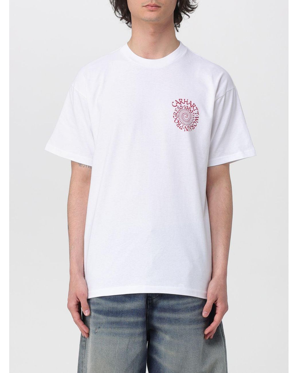 Carhartt White Cotton T-Shirt With Logo for men
