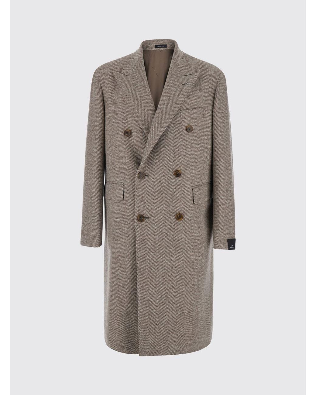Tagliatore Natural Chevron Pattern Double-Breasted Wool Coat With Peak Lapels for men