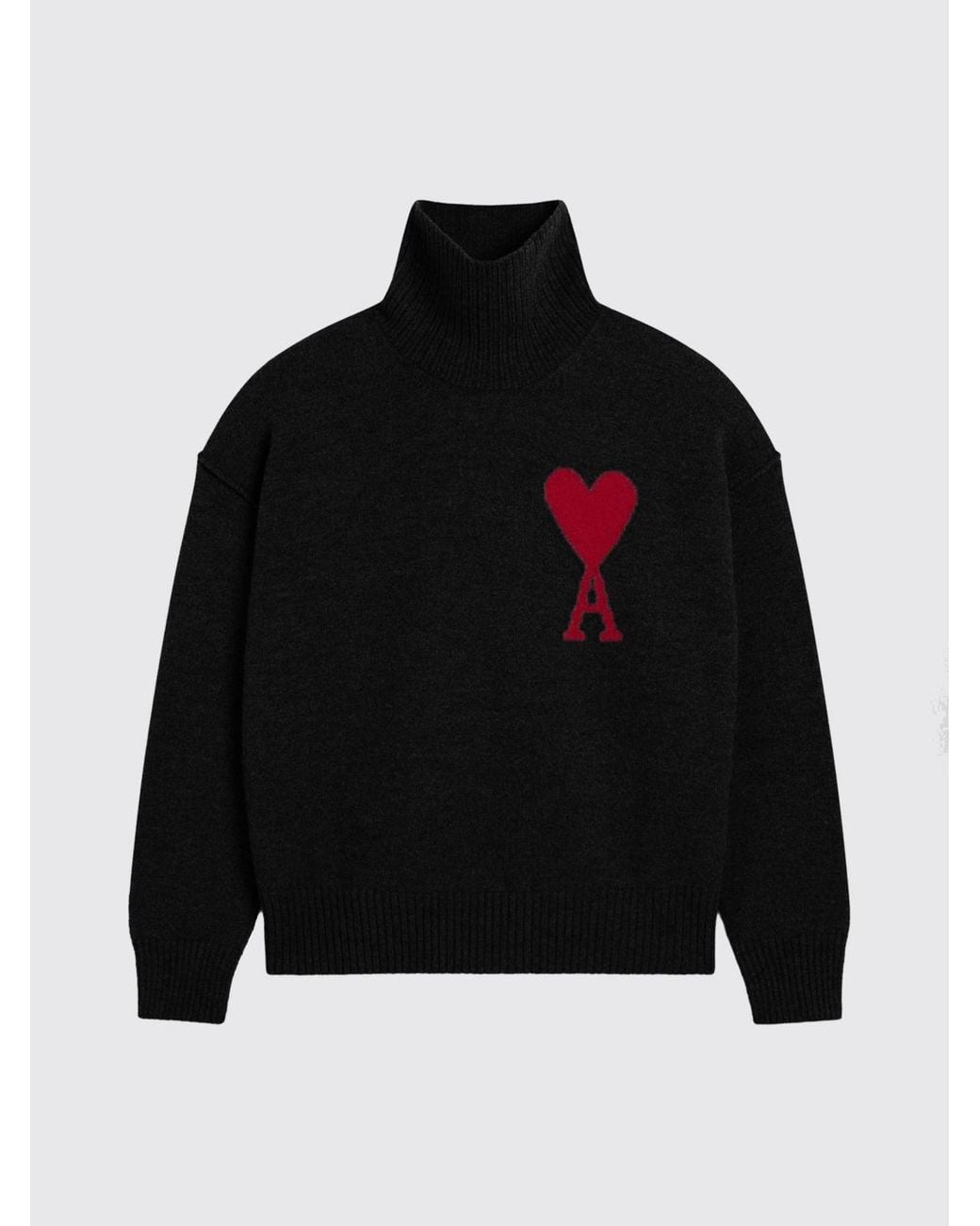 AMI Blue Jacquard Logo Wool Turtleneck Jumper With Dropped Shoulders for men