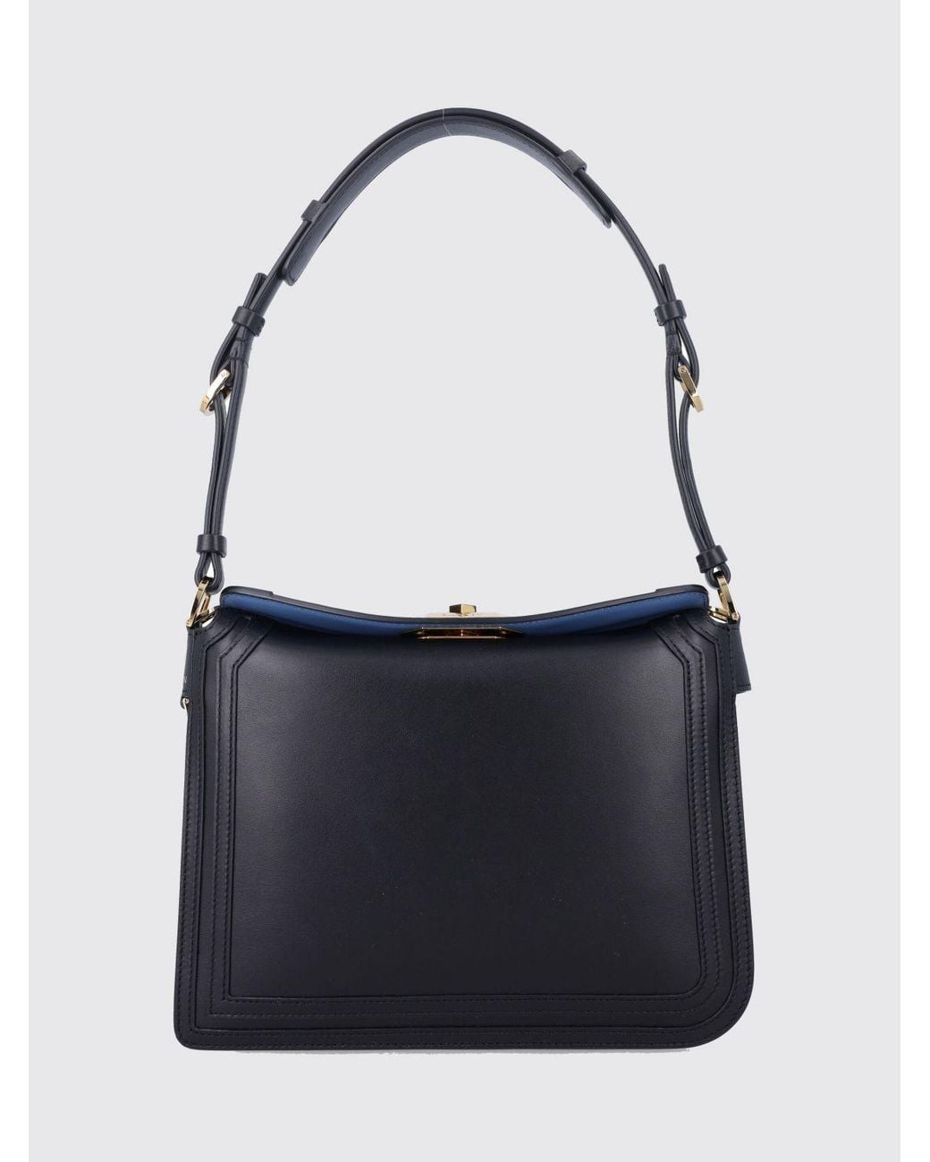 Lanvin Blue Smooth Calfskin Leather Shoulder Bag With Turn-Lock Closure