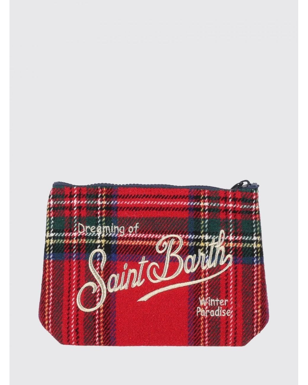 Mc2 Saint Barth Red Aline Tartan Print Neoprene Mini Handbag With Logo