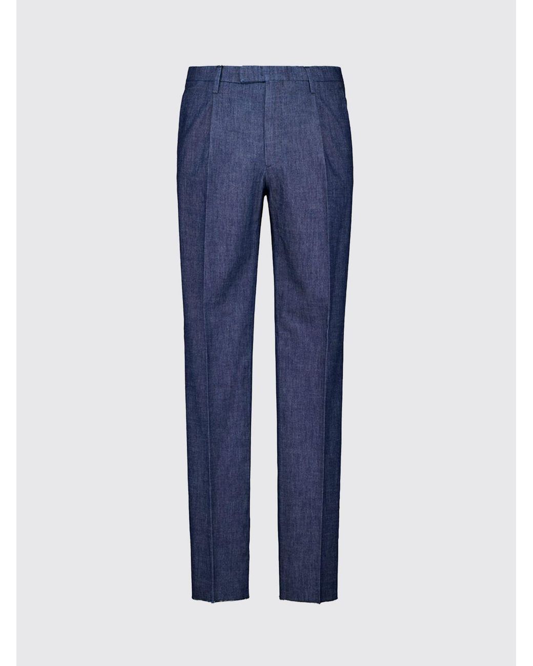 Boglioli Blue Slim Fit Linen Tailored Trousers With Off-Centre Closure for men