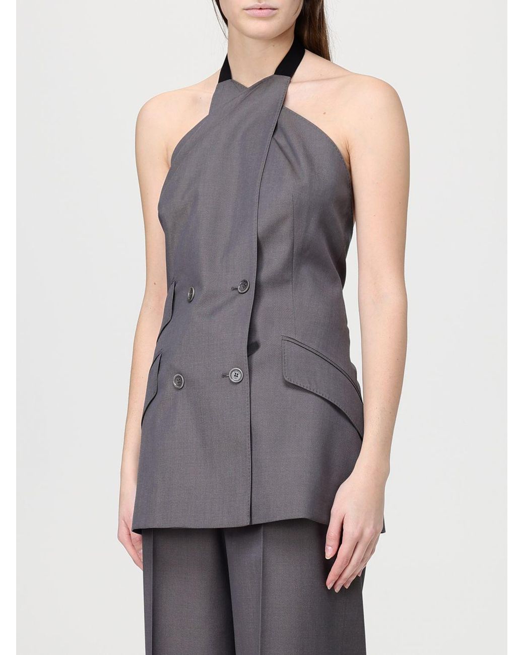 Max Mara Gray Wool Gabardine Top