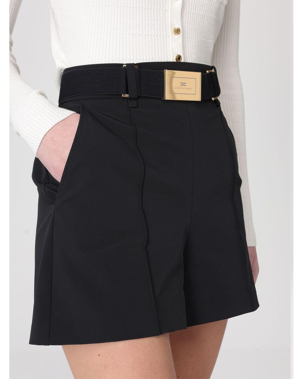 Elisabetta Franchi Black Bi-Stretch Technical Fabric Shorts With Belt