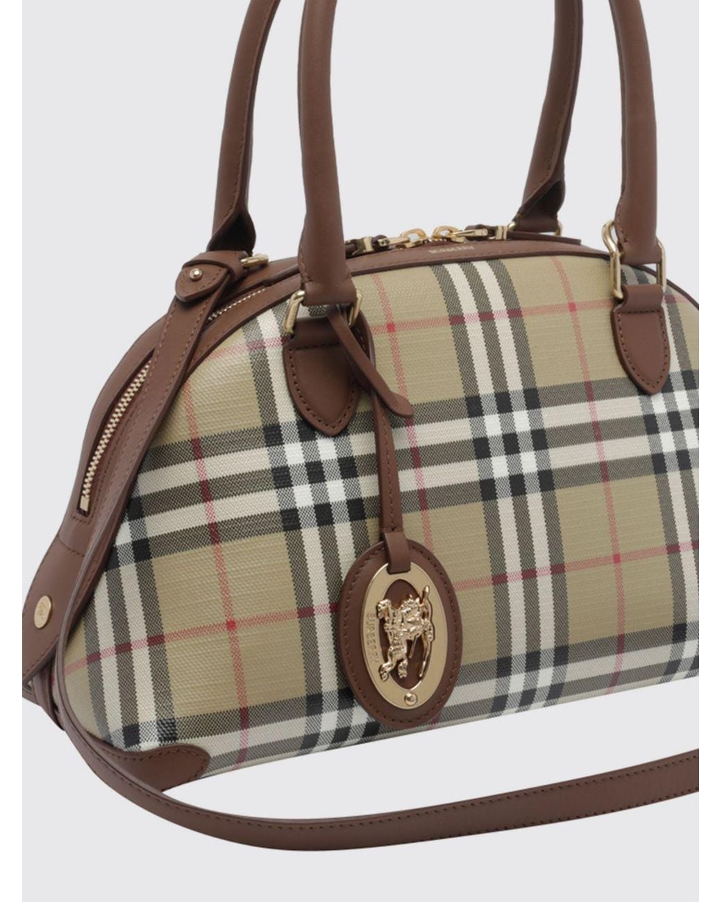 Burberry White Primrose Vintage Check Canvas And Leather Bowling Bag