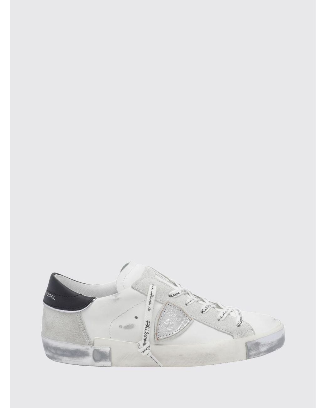Philippe Model White Prsx Bicolour Low-Top Calfskin Trainers With Shield Logo