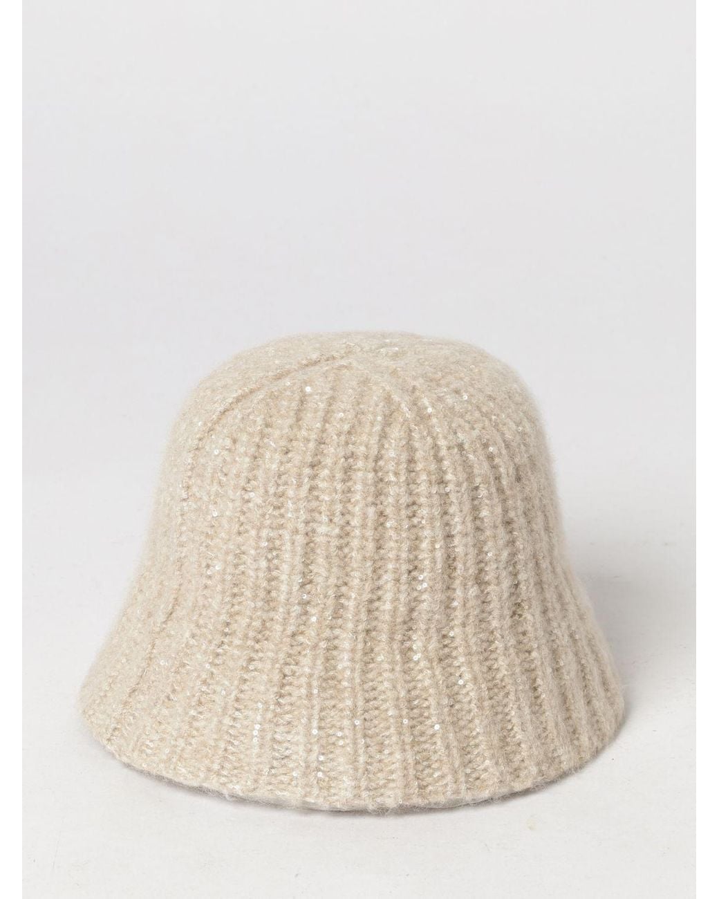 Brunello Cucinelli Natural Ribbed Cashmere-Blend Cloche Hat With Sequins