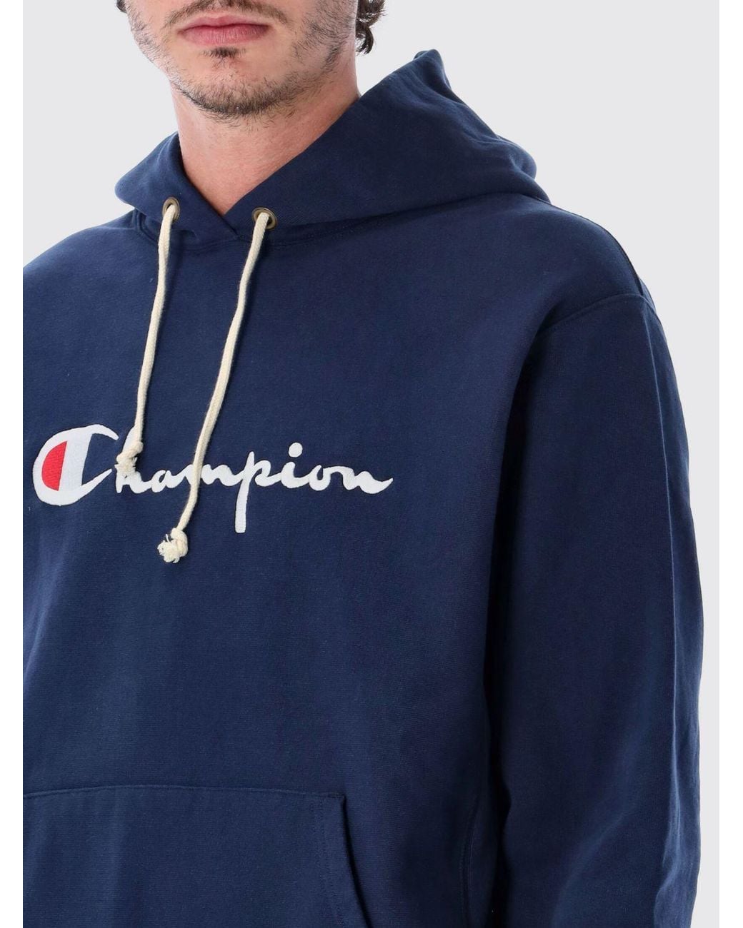 Champion Blue Oversized Cotton Hoodie With Contrast Logo for men