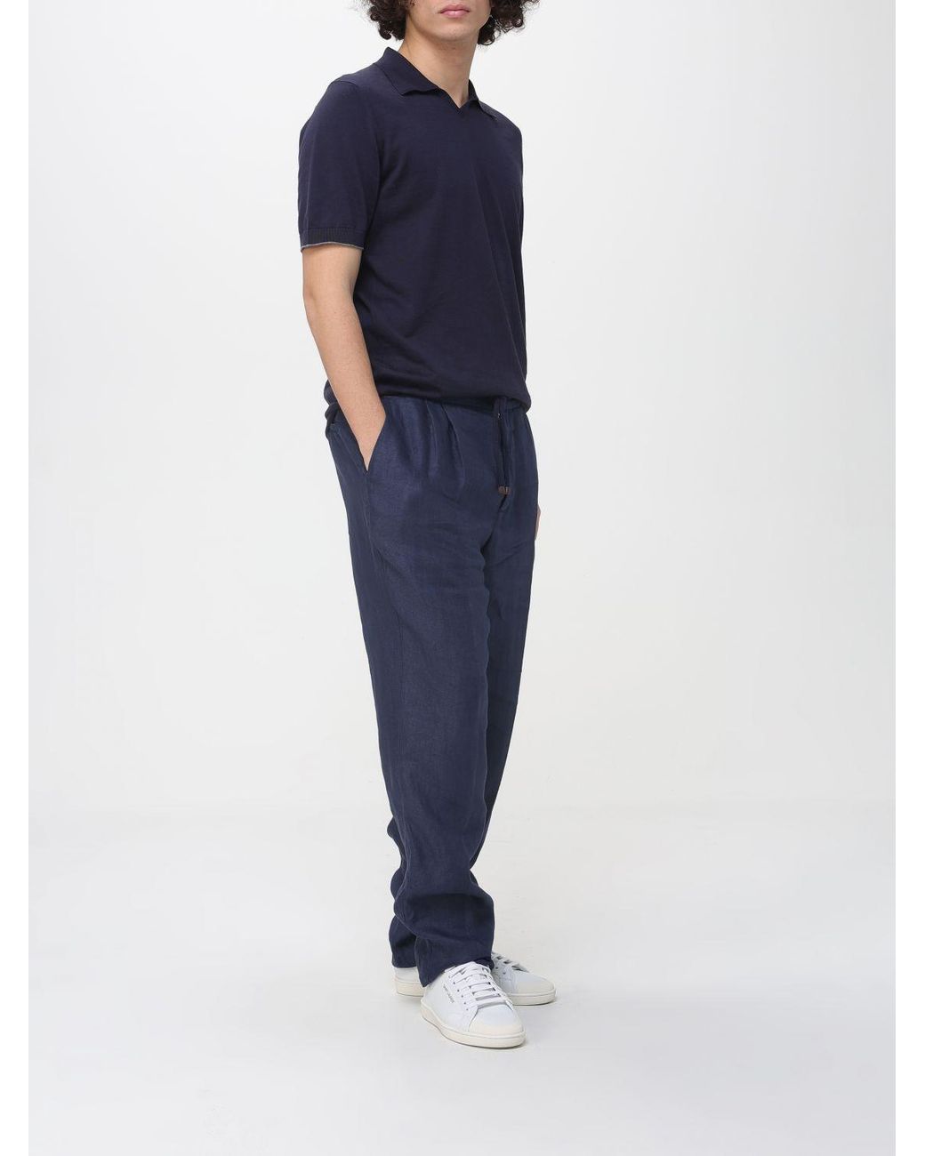 Brunello Cucinelli Blue Cotton Knit Polo Shirt for men