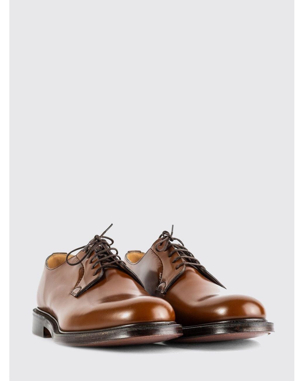 Church's Brown Shannon Smooth Calfskin Round-Toe Derby Lace-Up Shoes for men