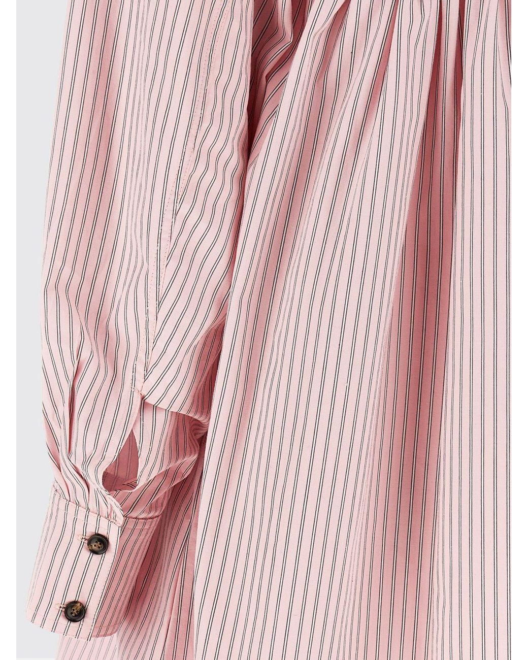 Ganni Pink Striped Organic Cotton Chemisier Dress