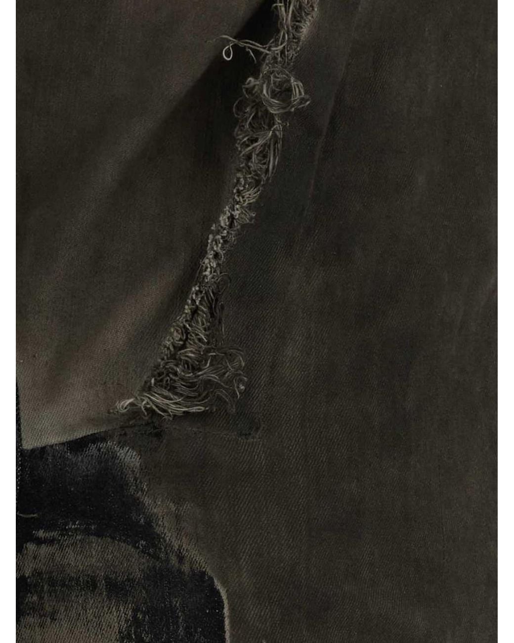 Rick Owens Black Asymmetric Distressed Denim Long Dress With Slit