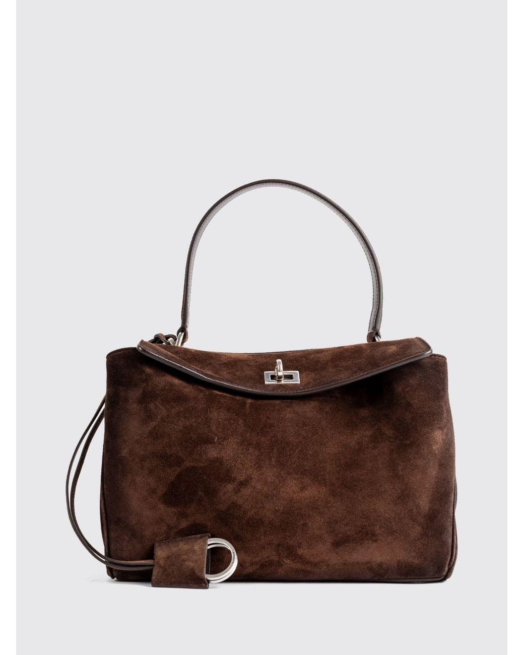 Balenciaga Brown Rodeo Small Suede Calfskin Handbag With Charm And Turn-Lock Closure