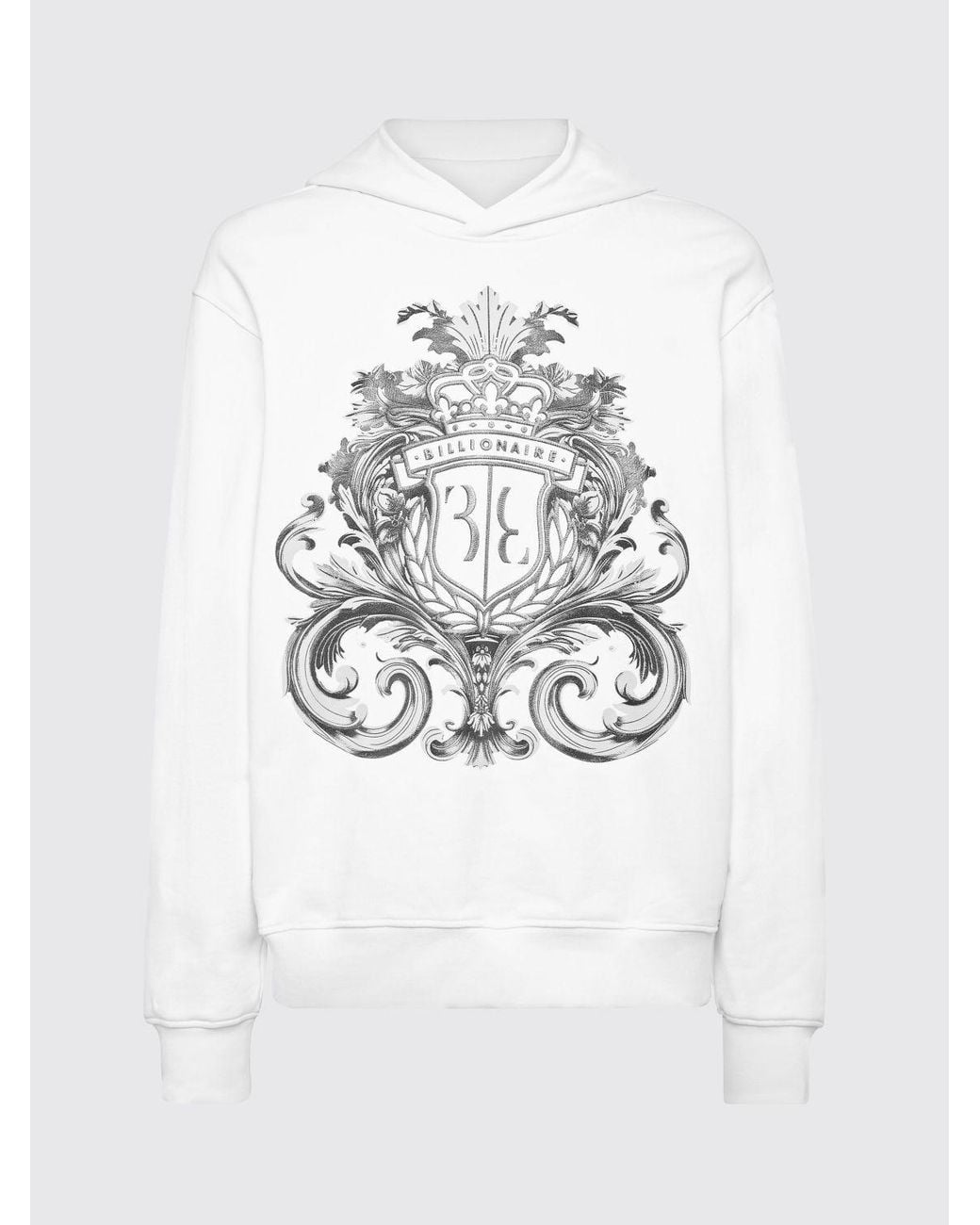 Billionaire White Cotton Hoodie With Baroque Print for men