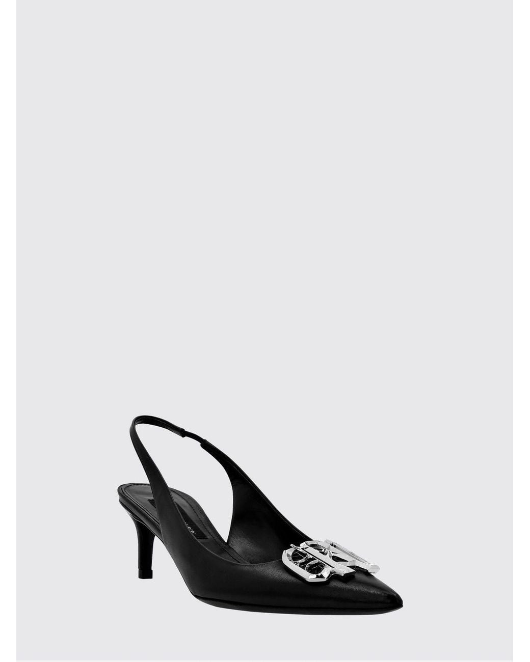 Philipp Plein Black Gothic Monogram Leather Slingback Pumps With A Mid Heel