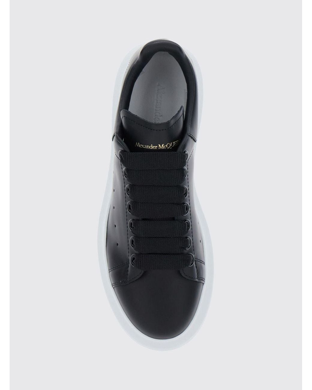 McQueen Black Oversize Calf Leather Sneakers With Contrasting Heel And Laminated Logo