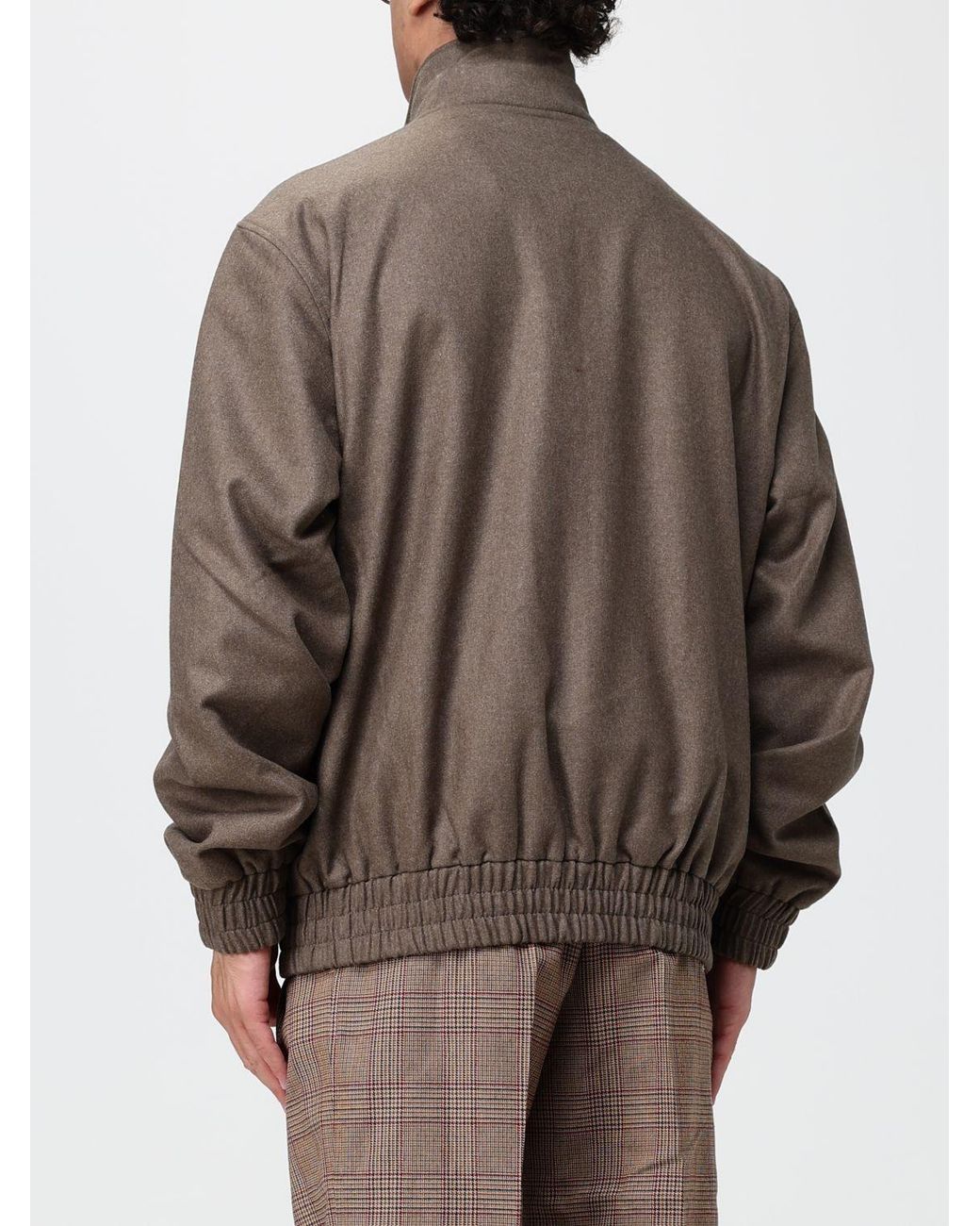 Drole de Monsieur Brown High Neck Virgin Wool Bomber Jacket With Embroidered Logo for men