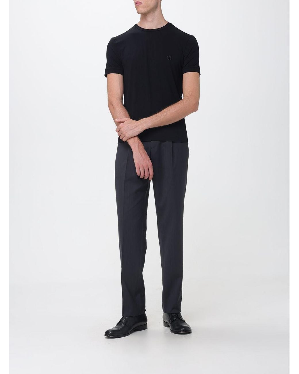 Giorgio Armani Black Cotton Crewneck T-Shirt With Tone-On-Tone Monogram for men