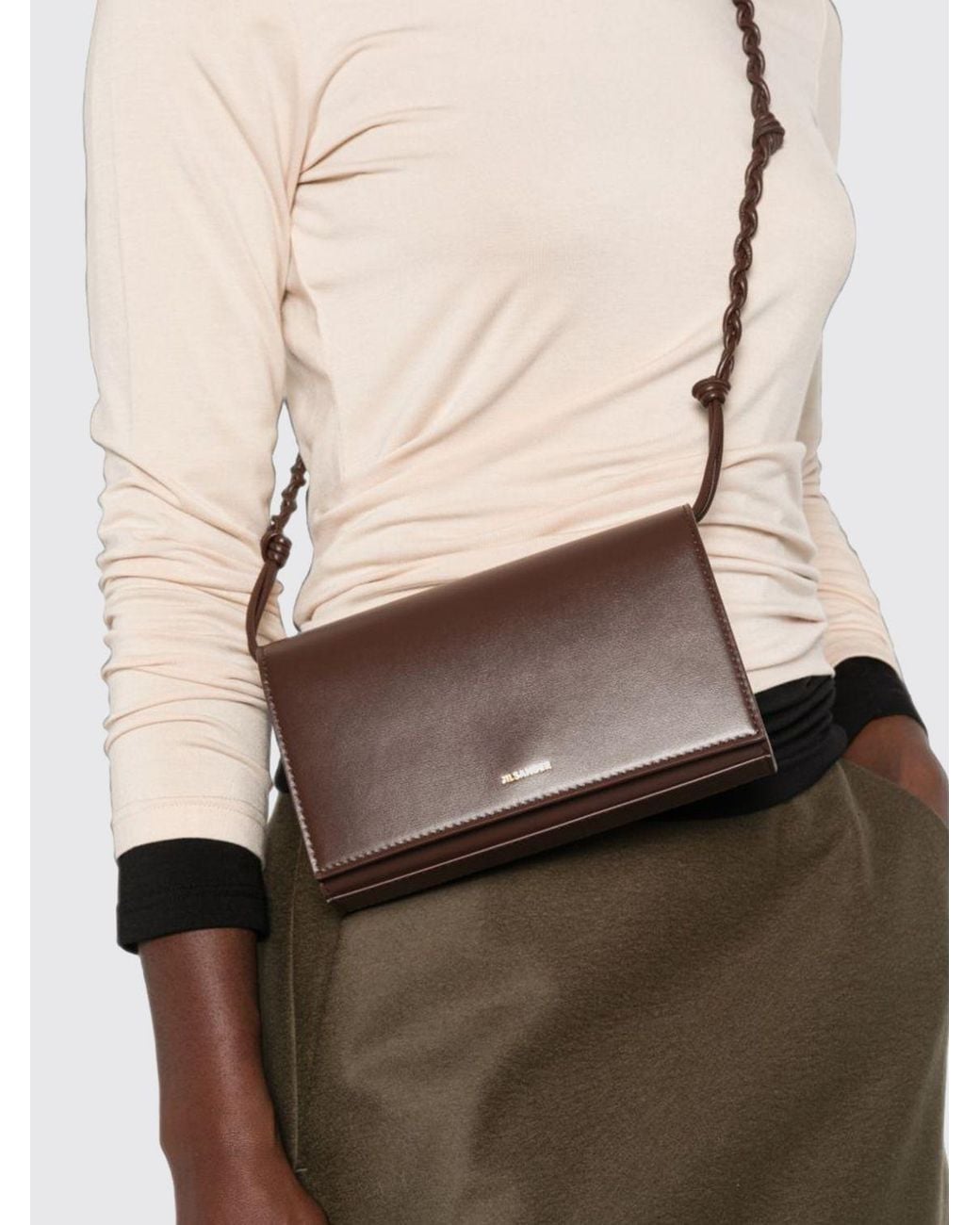 Jil Sander White Tangle Mini Leather Crossbody Bag With Braided Strap