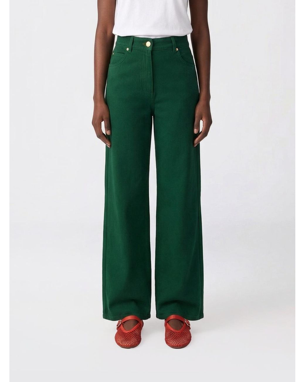 Max Mara Green Cotton And Linen Trousers