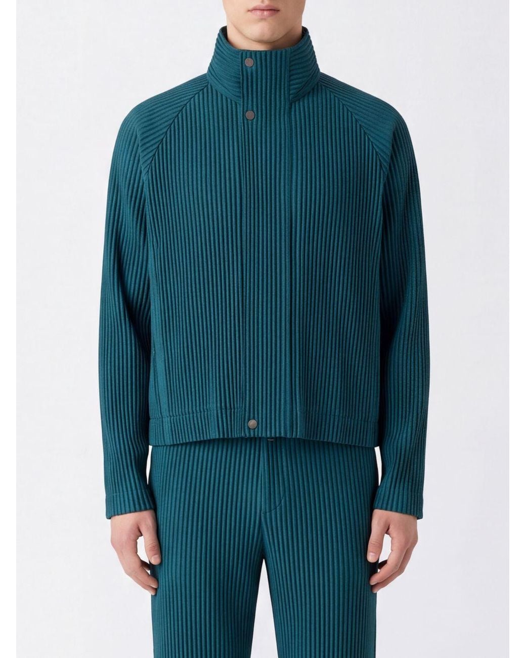 Homme Plissé Issey Miyake Blue High-Neck Pleated Technical Fabric Cardigan Homme Plissé Issey Miyake for men