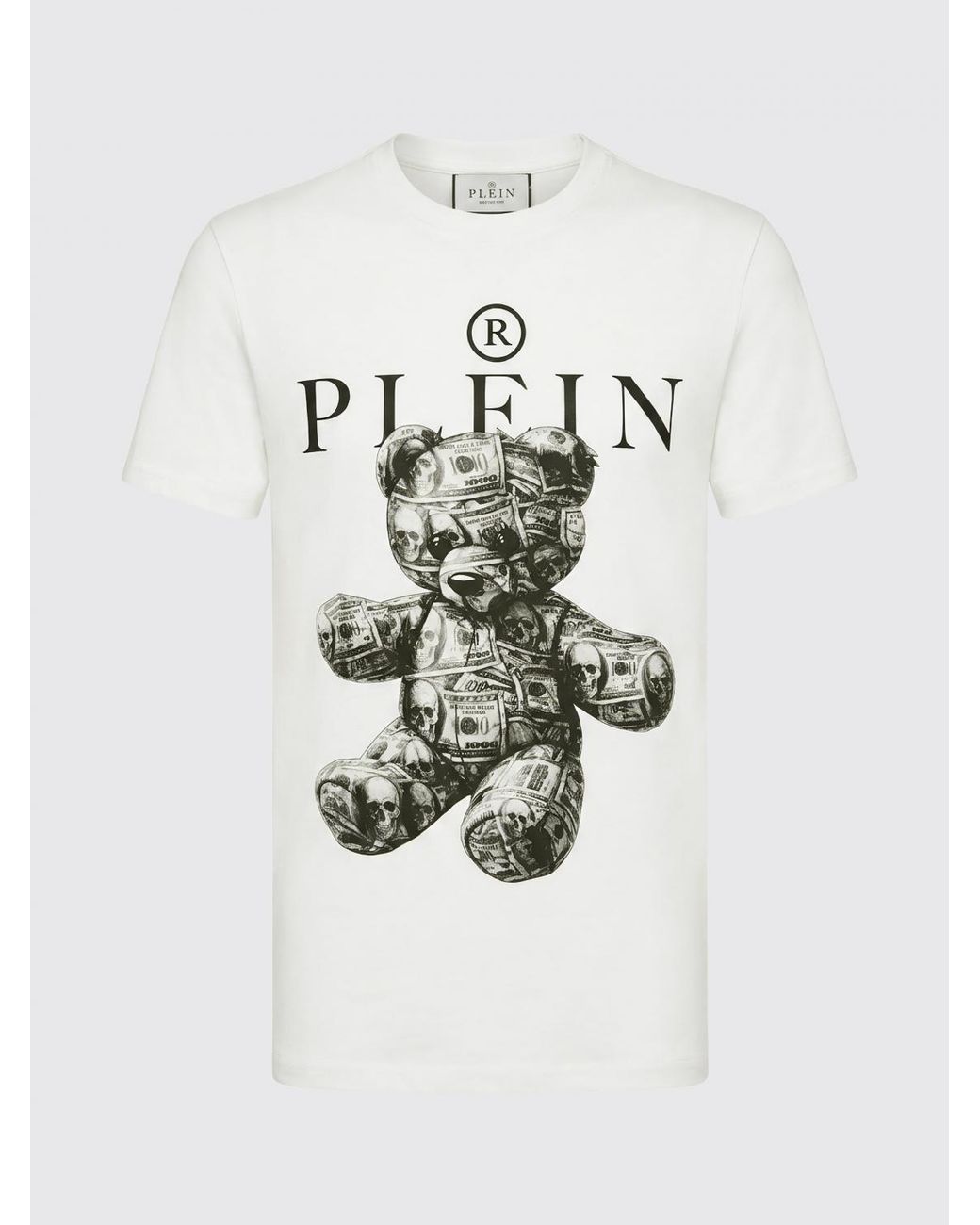 Philipp Plein White Teddy Bear Print Cotton T-Shirt With Contrast Logo for men