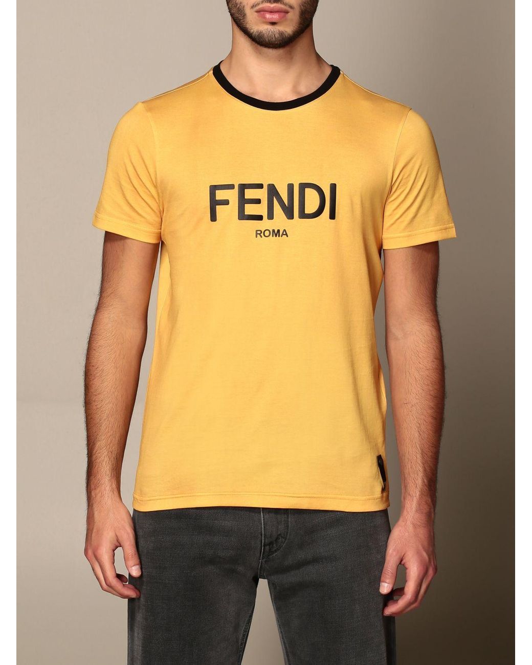 Fendi T-shirt in Yellow for Men - Lyst