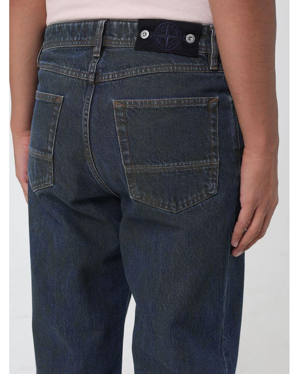 Stone Island Blue Mid-Rise Wide Leg Jeans for men