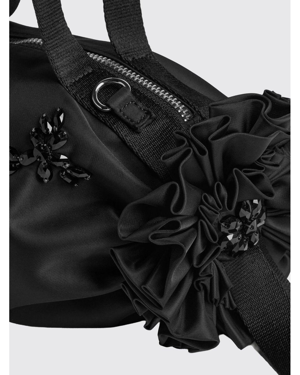 Simone Rocha Black Double Ribbon Nylon Handbag With Crystals And Bow