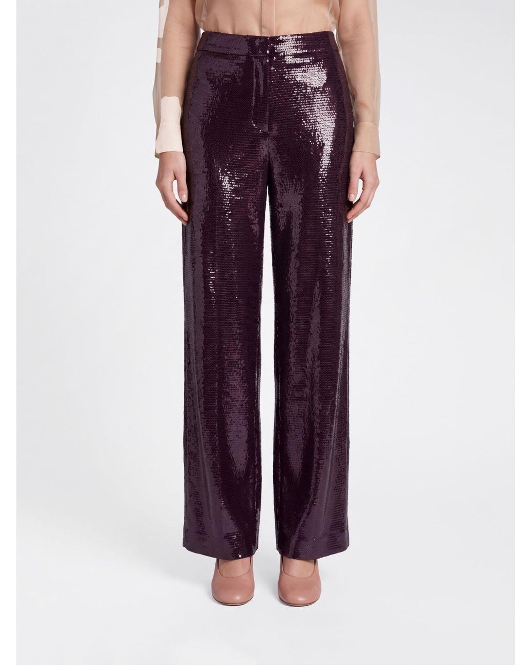 Alberta Ferretti Purple High-Waisted Palazzo Trousers With Rhinestone Details