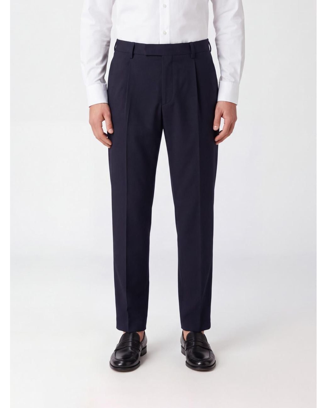 Zegna Blue Slim Fit Cotton Tailored Trousers With Pleats for men