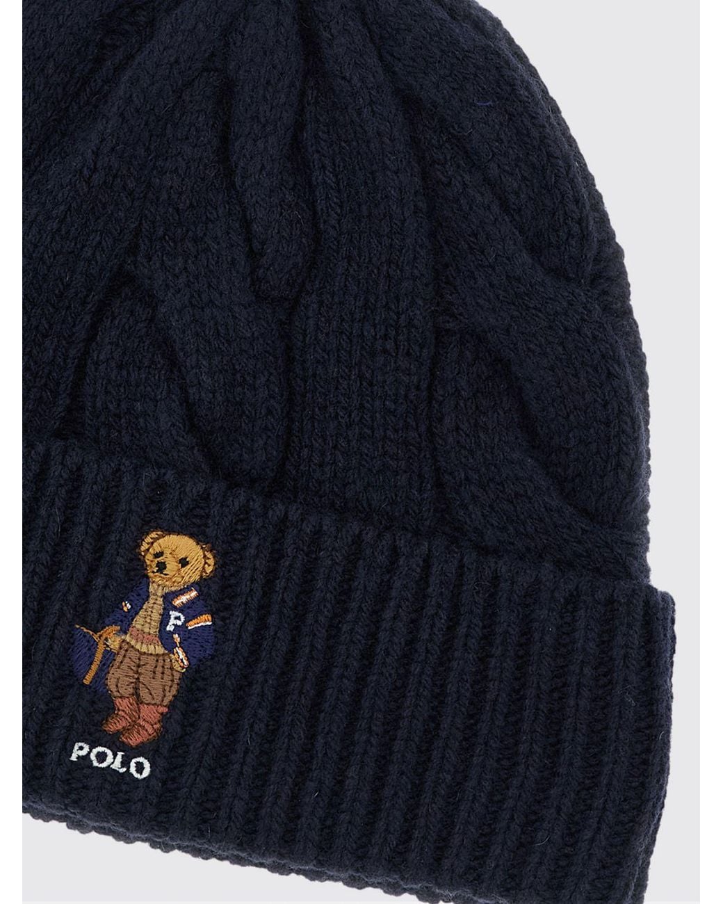 Polo Ralph Lauren Blue Cable-Knit Wool-Blend Beanie With Turn-Up Brim
