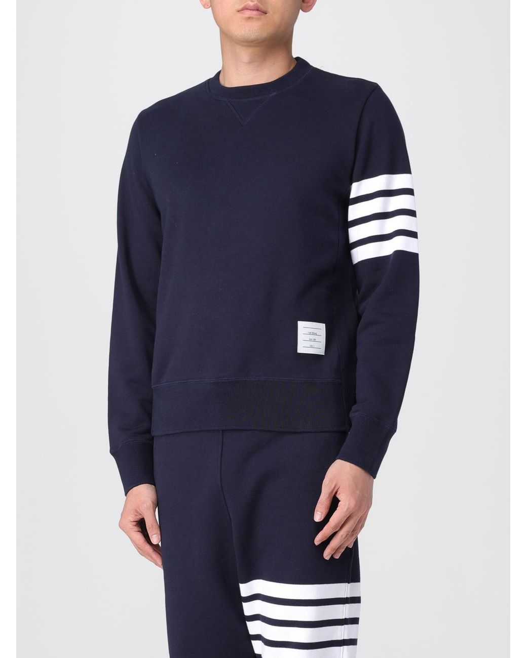 Thom Browne Blue Crew Neck Long Sleeve Cotton Blend Sweatshirt for men