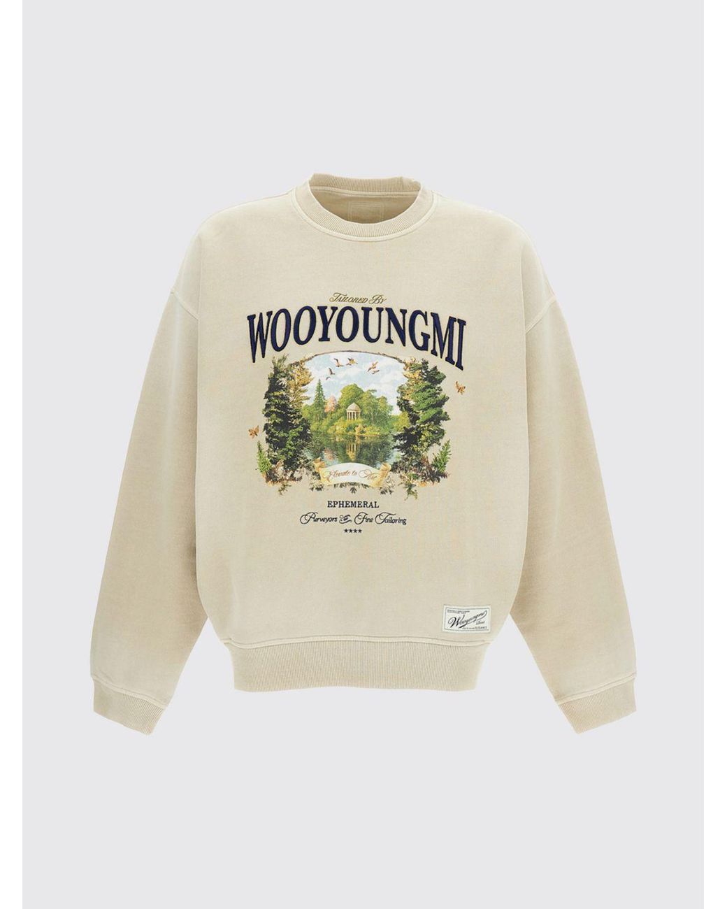 Wooyoungmi Natural Graphic-Print And Contrast-Logo Cotton Crewneck Sweatshirt for men