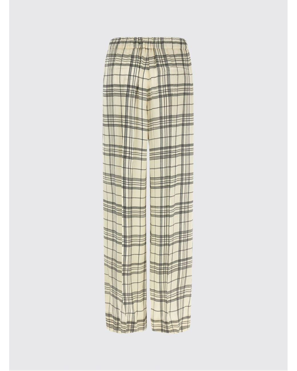 Jil Sander Natural High-Waisted Check Print Wide-Leg Viscose Trousers
