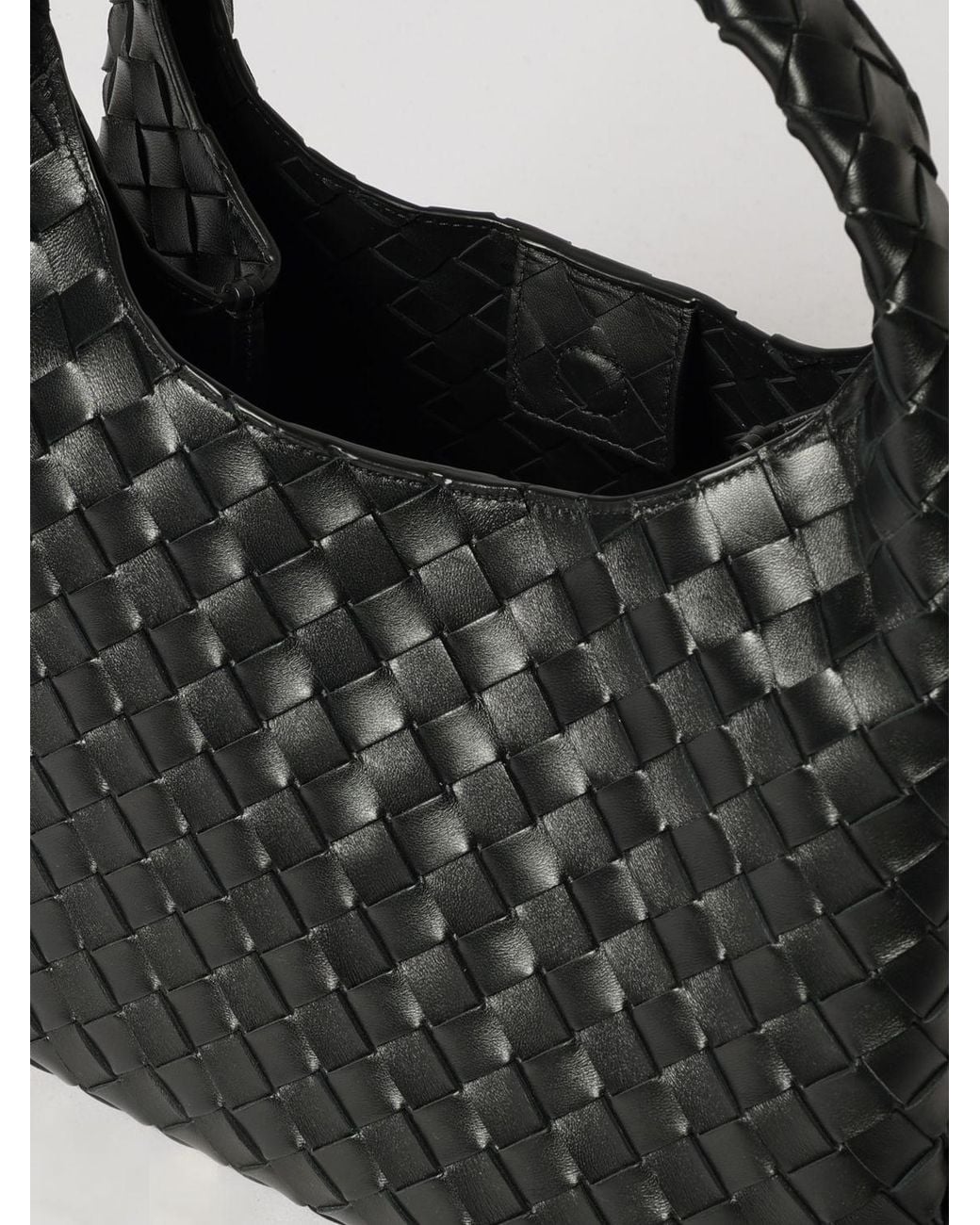 Bottega Veneta Black Medium Campana Intrecciato Leather Shoulder Bag