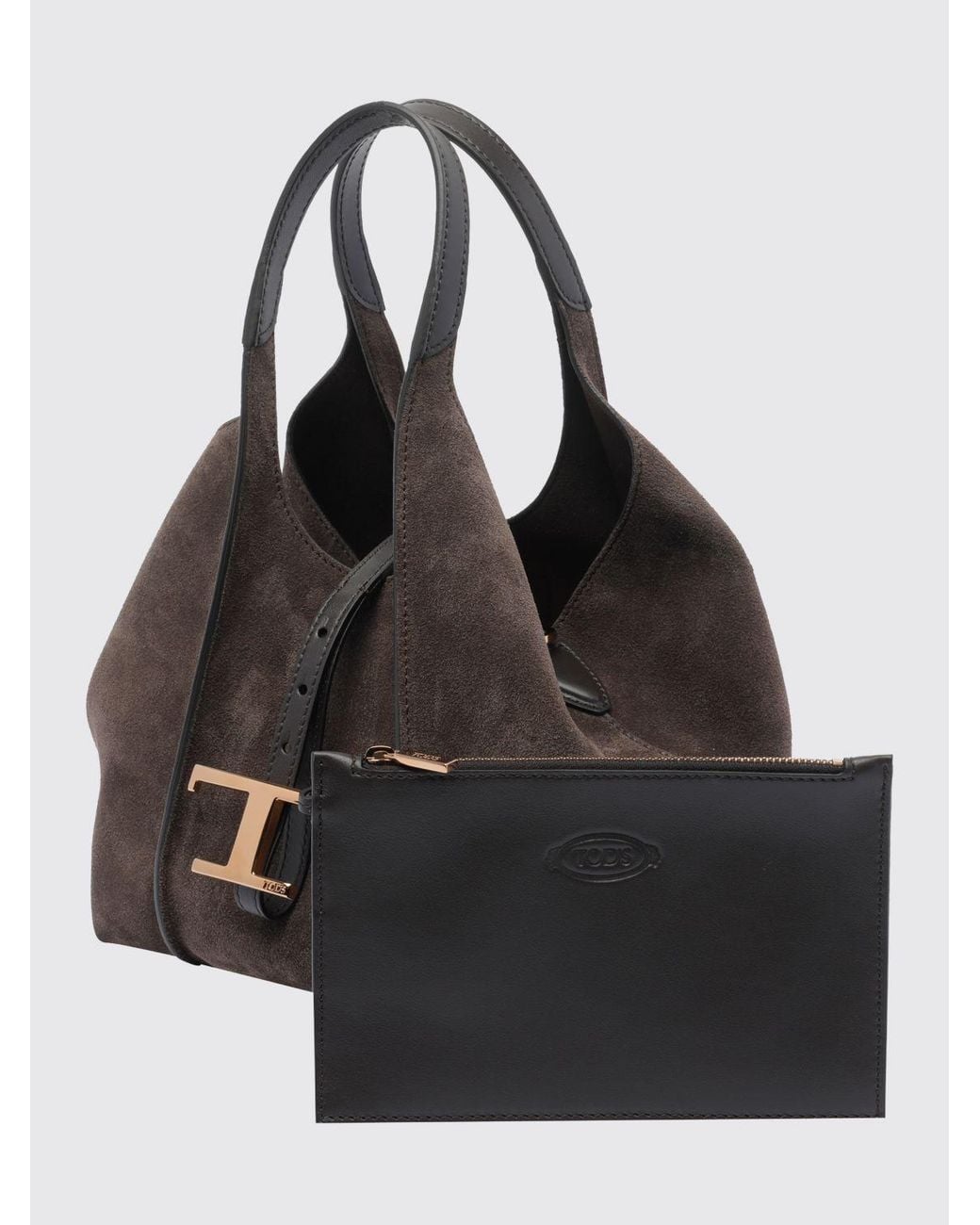 Tod's Black T Timeless Suede Shoulder Bag With Metallic Logo