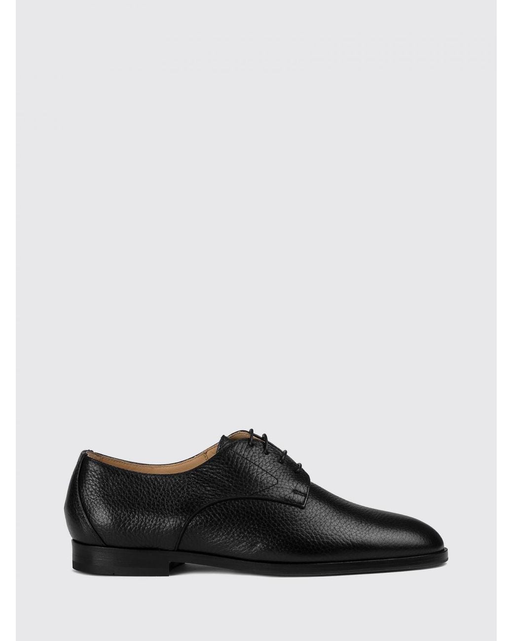 Doucal's Black Deerskin Derby Shoes With Round Toe And Leather Sole
